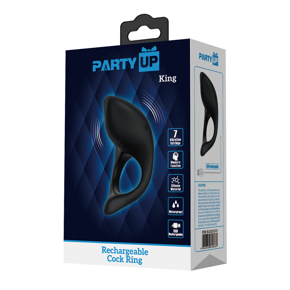 Party Up KING Rechargeable Cock Ring - Black USB Rechargeable Cock Ring